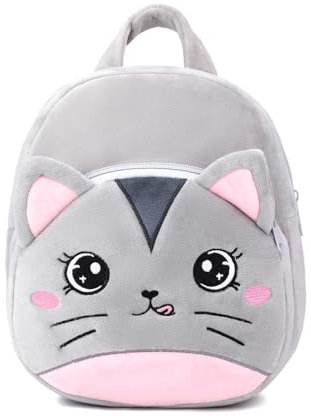 BEFUNIRISE Kleinkind-Rucksack für Jungen und Mädchen, niedlicher weicher Plüsch-Tier-Cartoon-Mini-Rucksack, klein für Kinder von 2–6 Jahren, Grau (Cat Grey), Einheitsgröße, Niedlicher Rucksack