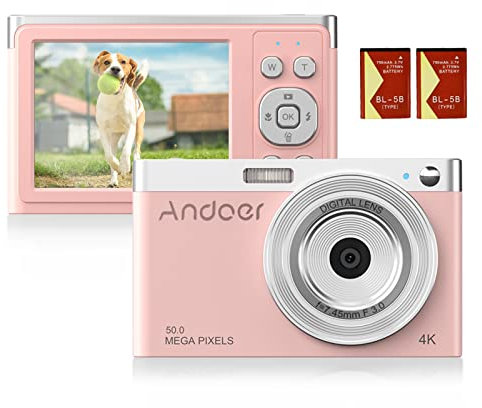 Andoer Digitalkamera, Fotokamera Autofokus 16× Digitalzoom IPS-Bildschirm Kompaktkamera Fotoapparat integrierter Blitz mit 2 Batterien für Kinder Jugendliche Anfänger Studenten Alten Mensch
