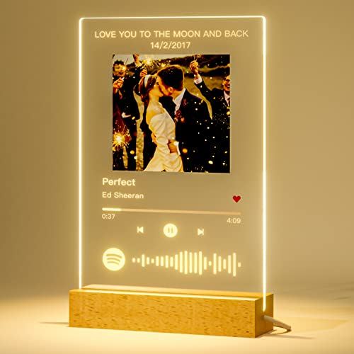 Greatminer Placa Spotify Personalizada con Luz - Regalos Personalizados con Foto Pareja Lámpara Personalizada Marco de Fotos con Canción Regalo Aniversario Novios Novia