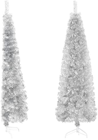 Susany Künstlicher Halb Weihnachtsbaum mit Ständer Schlank Christbaum Tannenbaum Dekobaum Kunstbaum Weihnachten Dekoration Weihnachtsdeko Mit 176 Spitzen,Gesamthöhe: 150 cm,PVC, Stahl,Silber