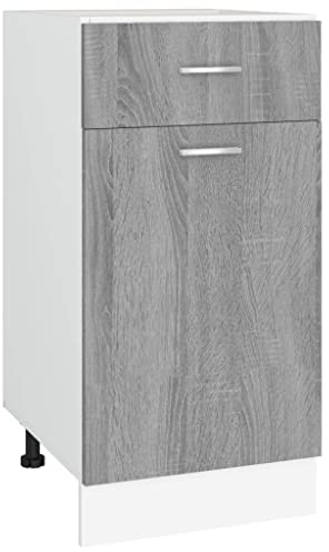 vidaXL Armario Bajo de Cocina Mueble Cajón Estantes Inferior Aparador Auxiliar Consola Almacenamiento Organizador Contrachapada Gris Sonoma