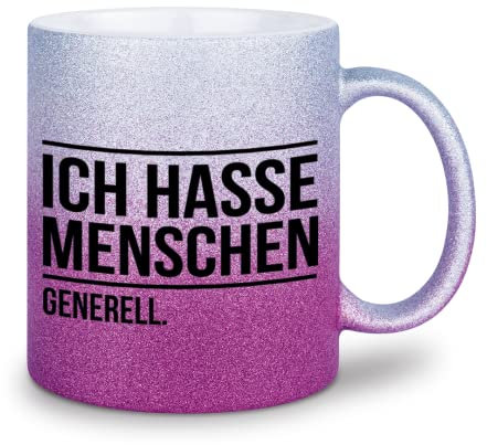 glitzertassen.de® | Ich hasse Menschen | Tasse mit Glitzer | Geschenkidee | Silberviolett