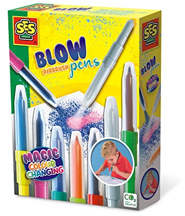 SES Creative | Magische Airbrush Stifte für Kinder | Blow Pens Set ab 5 Jahre | Farbwechsel Effekt | 7 Zauberstifte & 1 Weißstift | Kreatives Malset | Geschenkidee Kinder Malen
