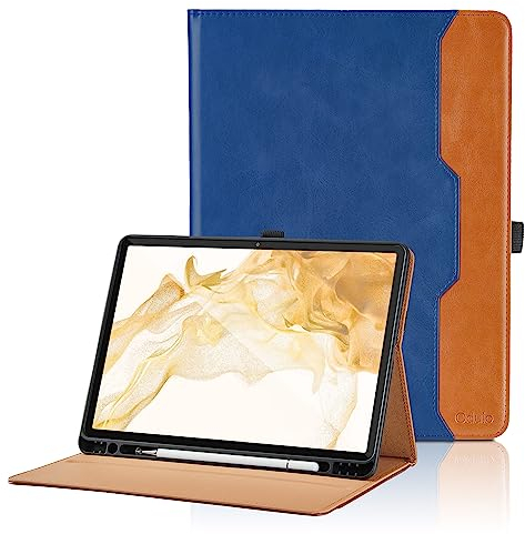 Coque pour Samsung Galaxy Tab S8 Plus 2022 / Tab S7 FE 2021 / Tab S7 Plus 2020 12.4”PU Cuir Cover Tablette Housse de Protection Auto Réveil/Sommeil, Multi-Angle Étui avec Poche - Bleu