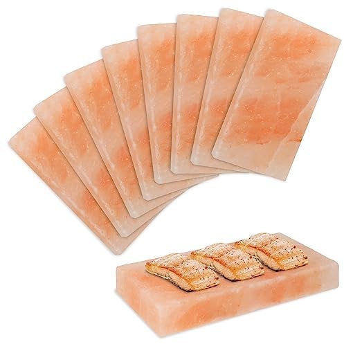 Izrielar Pietra di sale per barbecue, pietra salata barbecue, pietra per barbecue, pietra salata, riutilizzabile, sale di cristallo originale, 20 x 10 x 2,5 cm, set da 8 pezzi