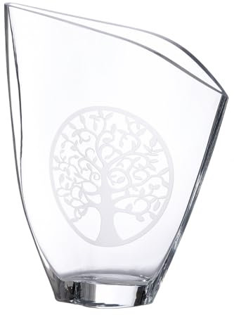 GILDE GLAS art Deko Vase Blumenvase aus Glas - mit Lebensbaum Motiv - Moderne Dekoration Wohnzimmer Geschenk für Frauen- Farbe: transparent Höhe 33 cm