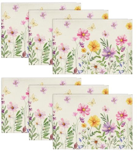 Artoid Mode Blumen Schmetterling Frühling Platzsets 6er Set, Saisonaler Sommer Küche Tisch Dekoration Drinnen Urlaub Party Dekor 30x45cm