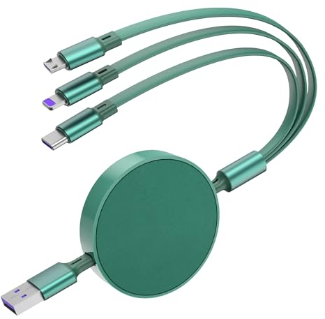 Qreninv Multi Charger Cable, (6A 4FT) Multi USB Charging Cable, 3 in 1 Retractable Fast Charging Cord with Micro USB Type C Phone Port for Phone Huawei Samsung Tablets and More