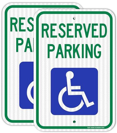 Segnale di parcheggio per handicap, cartello di parcheggio riservato, grande 45,7 x 30,5 cm, rivestimento riflettente di grado ingegneristico, in alluminio antiruggine, resistente alle intemperie,