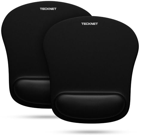 TECKNET Mouse Mat Wrist Support, 2 Pack Ergonomic Mouse Mat with Memory Foam, Mice Pad with Anti-Slip Rubber Base, Waterproof Surface Mouse Pad for Computer, Laptop, Office, Home and Travel, Black