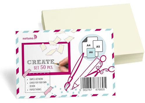 Netuno 50 Stück Bristol-Karton Ecru DIN A6 10,5 x 14,8 cm 250g schwarze Karteikarten blanko Karten Set Tonkarton Bastelpapier bunt Bastelkarton dickes Kartonpapier farbig Fotokarton Zeichenkarton