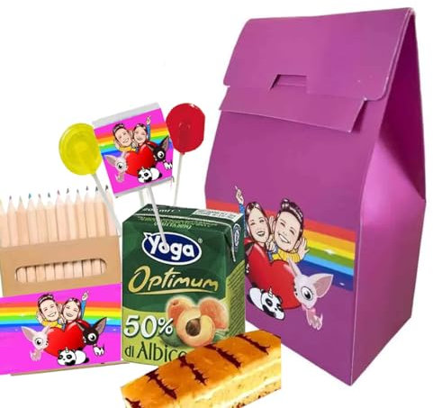 Scatoline Sacchetto personaggio a scelta con merendine succhi di frutta regalini fai da te party bag compleanno a tema (unica, Me contro Te)