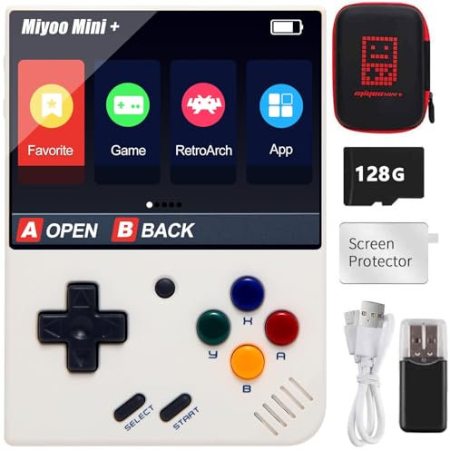 Handheld Game Console for Miyoo Mini Plus with Storage Case, 3.5 inch Retro Video Portable Rechargeable Open Source Game Console Emulato, Built in 64G TF Card & 10000+ Games. Support WiFi