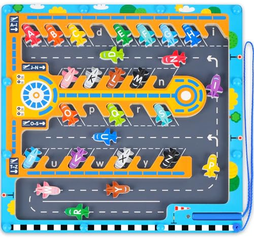 Magnetspiel Alphabet Labyrinth, Montessori Spielzeug ab 2 3 4 5 Jahre, Magnete Kinder Motorikspielzeug, Kinderspielzeug Magnet Spiel Puzzle ab 2, Lernspiele Holzspielzeug Geschenke für Mädchen Jungen