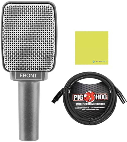 Liquid Audio Sennheiser E 609 Silver Supercardioid Dynamic Guitar Microphone Bundle w/Pig Hog PHM10 8mm Mic Cable Polishing Cloth