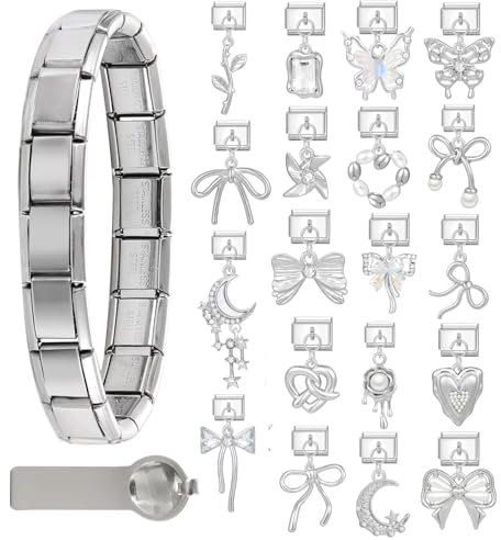 Greenyre 21PCS Italian Charm Bracelet Charms Set,Italian Charms Silber 9mm DIY italienische Armband mit Starter-Armband und Öffnungswerkzeuge,Italian Style Charms Für Damen