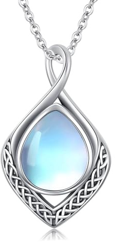Collier noeud celtique pour femme en argent sterling 925 signe infini pierre de lune turquoise lapis lazuli onyx noir chaîne d'agate mousse bijoux celtiques cadeau pour femmes filles