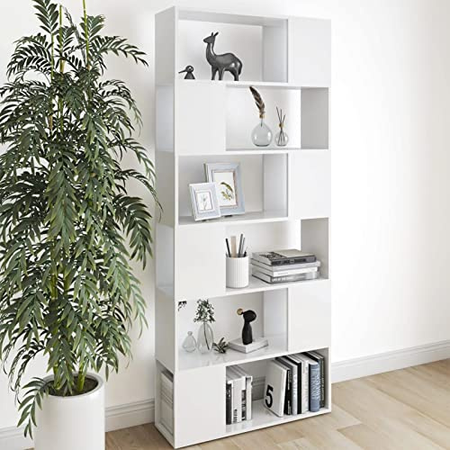 JUDYY Bücherregal Raumteiler, Regal, Schrank, Regal, Bookshelf, Leiterregal, Standregal, Wandregal, Aktenregal, DVD Regal, Weiß 80x24x186 cm Spanplatte
