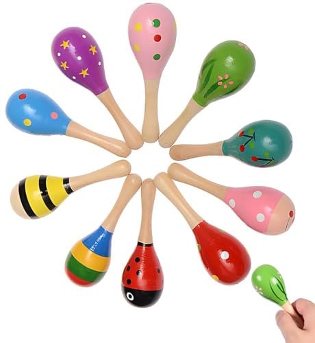 Baby Maracas, 5Pcs Wooden Maracas Baby, Colorful Baby Musical Instrument for Party Favors Education Instrument Percussion Shaker Toy for Babies Kids