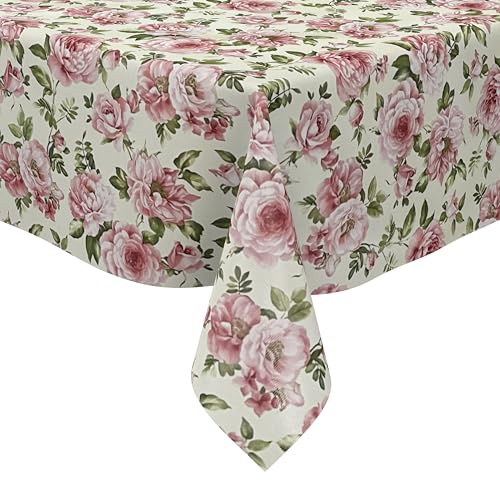 KEVKUS Wachstuch Tischdecke K124A rosa Rosen auf beige wählbar in eckig, rund und oval - Größe rund 100cm Schnittkante