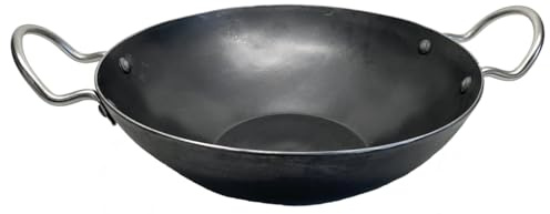 Buckingham Wok Pan Traditional Iron Premium Karahi Dish Cooking Indian Chinese Food Kitchen Tool for Families (24 cm)