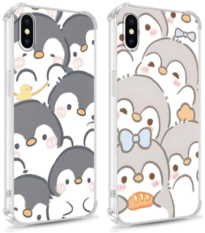 Phoona 2 Stück Handyhülle für iPhone XS Max Hülle 6,5'', Aesthetic Muster Design Weiche TPU Ultra Dünn Transparent PC Schutzhülle Kratzfeste Stoßfest Bumper Case für Mädchen, Pinguin
