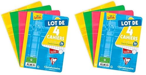 Clairefontaine 646741C Lot de 8 Cahiers Agrafés - 17x22 cm - 96 Pages Grands Carreaux - Papier Blanc 90 g - Couverture Carte Pelliculée Couleurs Aléatoires