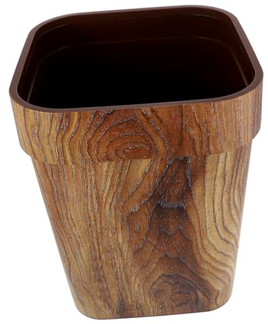CHILDWEET Cubo de Basura Efecto Madera 12l de Plástico Marrón | Reutilizable y Lavable, Abertura Amplia, para Comedor y Dormitorio, Diseño Cuadrado Rústico