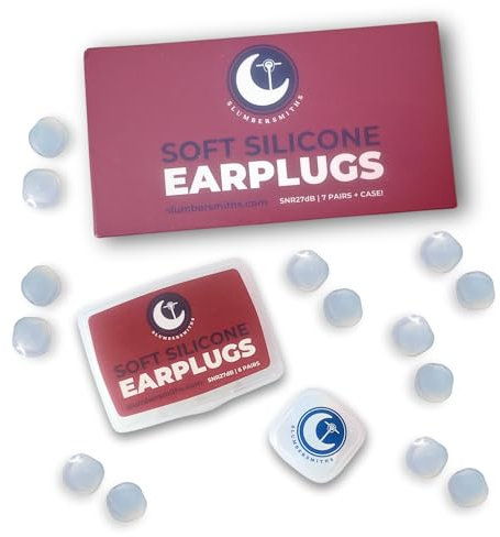 Slumbersmiths Soft Mouldable Silicone Ear Plugs for Sleeping (7 Pairs + Travel Case) - 27dB Noise Cancelling for Snoring & Traffic - Reusable, Comfortable for Side Sleepers - UK Designed