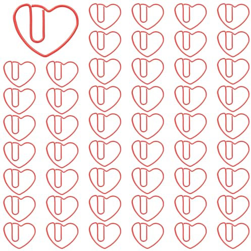 Büroklammern Motiv, 50 Stück Büroklammern Herz Rot, Büroklammern-Herz Für Dekorative Postkarten Büro Klassenzimmer, Büroklammern-Motiv