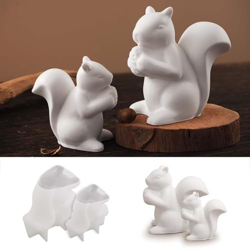 2PCS Silikonform Eichhörnchen TREABEAR, Kerzenformen Zum Gießen Eichhörnchen, Gipsformen Zum Gießen Eichhörnchen Hält Einen Tannenzapfen, Silikonformen Gießformen Frühling Tiere, Kerzenformen Silikon