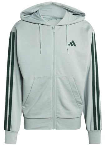 adidas Herren Essential Three Stripes French Terry Fullzip Hoodie, Wonder Sage/Collegiate Green, L