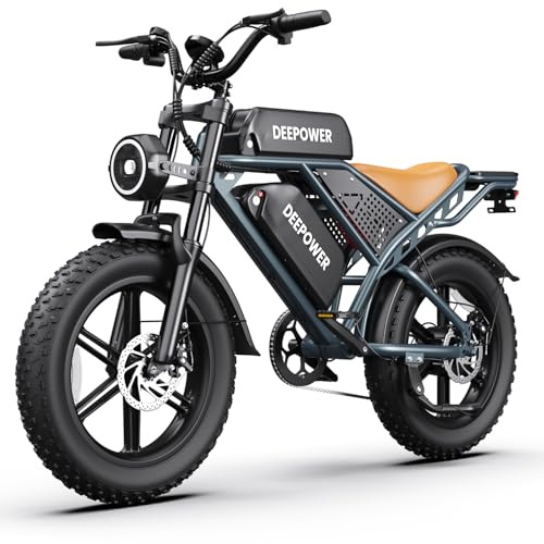 DEEPOWER QS7 Bicicletta Elettrica, Batteria Rimovibile 48V 20Ah/35Ah/60Ah,Autonomia 110–250KM, 25 KM/H, E-Bike con Pneumatici Fat 20 per Tutti i Terreni, Sospensione Completa