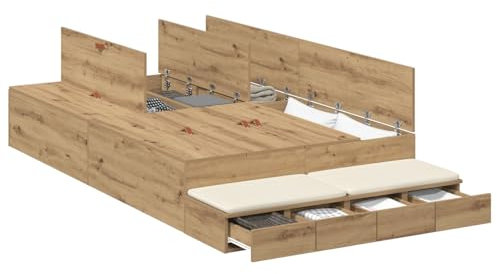 vidaXL Stauraumbettgestell Kunstholz 120X200 cm Holzwerkstoff mit vielen Schubladen Modernes Design Einfache Montage Innen Schlafzimmermöbel Lösungen für Erwachsene Schick Zeitgemäß
