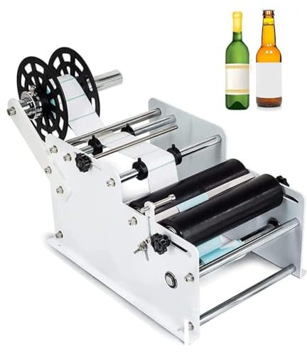 XSDAJSD Etichettatrice manuale per bottiglie rotonde con dimensioni regolabili, applicatore di etichette adesive per bottiglie rotonde con diametro da 15 a 120 mm, macchina per imballaggio (bianca)