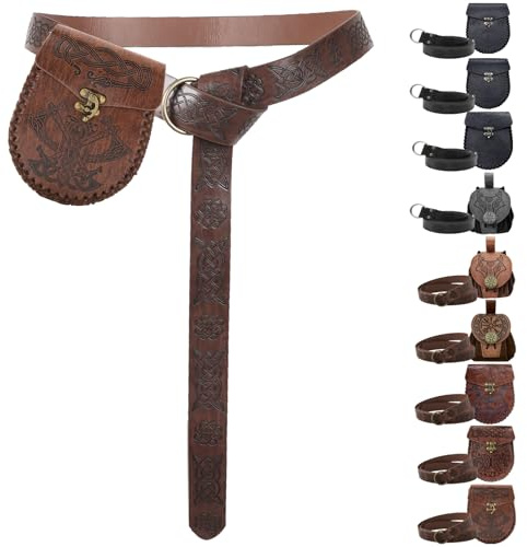 AUNGCSHE Mittelalter Tasche Geprägter, Mittelalter Gürtel und Mittelalter Gürteltasche, Wikinger Gürtel für Passend zum Wikinger Piraten Zauberer Ritter Renaissance Kostüm