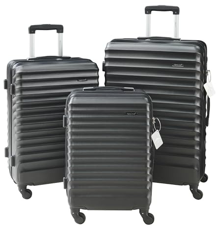 pro.tec Koffer Set 3-teilig Pona Reisekoffer ABS Hartschalenkoffer mit 4 Rollen Handgepäck leicht Trolley mit Waage TSA Zahlenschloss Schwarz