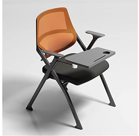 Mobiler Stapelstuhl mit ergonomischer Schreibtafel und Netzrückenlehne, grüner Tablet-Armlehne, Konferenzstuhl (Orange)