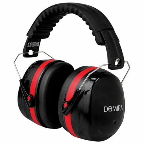 DOMIRA Ear Defenders for Adults – Lightweight Hearing Protection Earmuffs with Headband, Noise Reduction 33dB for Work, Shooting, DIY, Airports – Black/Red or Black/Green (Black And Red)