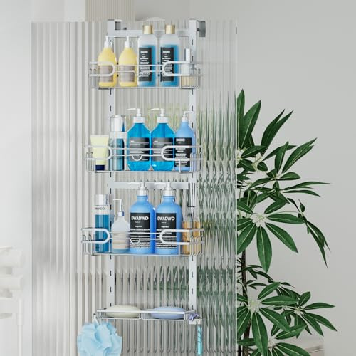 HapiRm Einstellbar Duschablage zum Hängen - Für Mieter und Badezimmer | Duschregal zum Hängen mit 4 Duschkorb, Duschablage Dusch Hängeregal mit Seifenschale & Haken, Hängeregal Dusche für Shampoo
