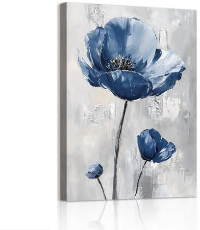 WENGTIAO Blau Blumen Leinwand Bilder Kunstdrucke Gerahmte Bild | Aesthetic Abstrakt Geblümt Malerei Wandbilder auf Leinwand Modern Wohnzimmer Schlafzimmer Wanddeko 40x60cm