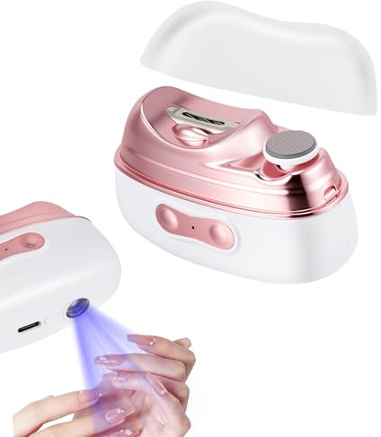 4 in 1 Electric Nail Clipper Rechargeable, Silent Quiet Safe Nail Trimmer with Grinding Polishing UV Lamp, 2 Speed Pain-Free for Kids Adults Home Travel