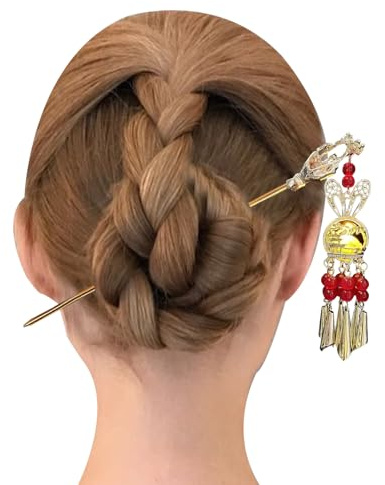 Frfik Bâtons de cheveux pour petits pains - Épingle à cheveux rougeoyante pour femmes | Épingles à baguettes de Style ancien avec bijou, coiffure pour femmes avec pompon lanterne scintillante
