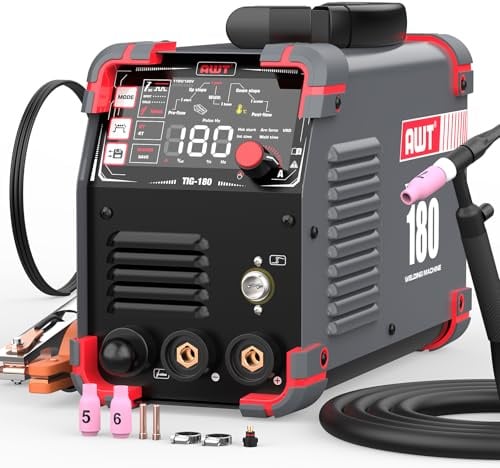 AWT Saldatore TIG 180Amp con impulso CC, saldatore TIG freddo con ampio display a LED 5-in-1 DC HF TIG/PULSE TIG/COLD/SPOT TIG/STICK, saldatrice TIG a doppia tensione 110V/220V