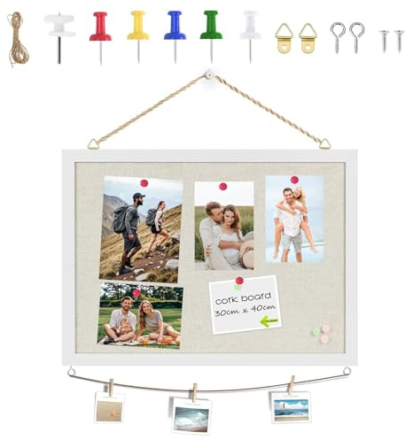 Pinnwand Kork 40 x 30 cm, Pinwand Korktafel mit Stecknadeln und Montagezubehör, vielseitige Pinnwand Klein für Küche, Büro, Homeoffice und Wohnzimmer