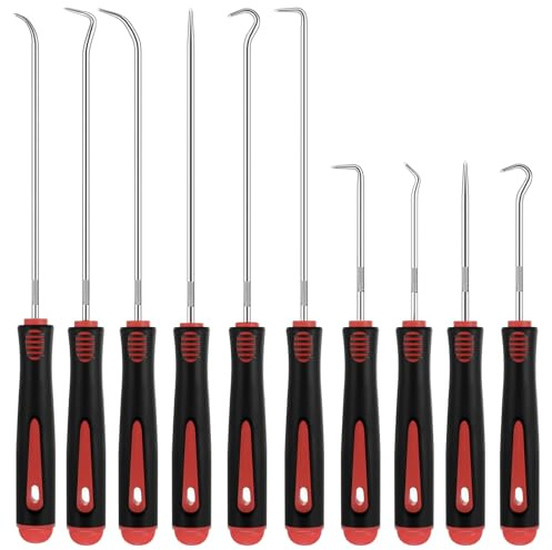 10Piece Hook and Pick Set Hook Tool Pick Locking Set Hand Tools Precision | Oil Seals O-Rings Gaskets Professional Car Mechanic Tools Picks Pullers for Auto Repair Hose Seal Removal Rubber Gasket Tools