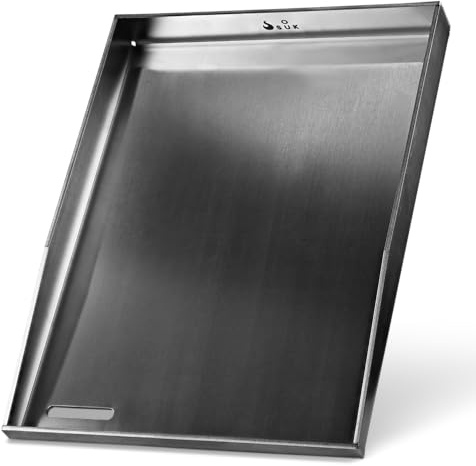 SOUK ONE Plancha Feinkornstahl 40x30 cm, Grillplatte mit hohem Rand | Ablaufschlitz, zum Einbrennen, Gasgrill, Holzkohlegrill, BBQ, robust, hitzebeständig, Röstaromen, Grillzubehör, Outdoor