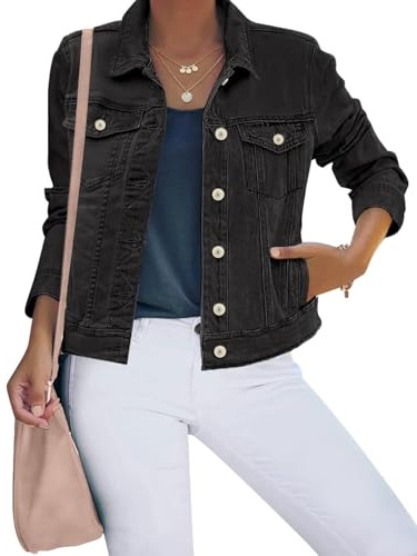 Lockenstab Damen Jeansjacke Schwarz Frühlingsjacke Jeansjacken Für Schwarze Taillierte Vintage