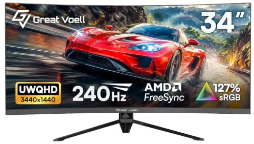 34 Zoll 240Hz Ultrawide Curved Gaming Monitor, UWQHD 1440P, HDR10,127% sRGB | 1500R 21:9 Ultrawide VA Panel Bildschirm, Eye-Care Tech, FreeSync, 4000:1 Kontrast, HDMI DisplayPort, VESA 100x100,neigbar
