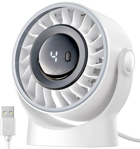 SWEETFULL USB Desk Fan, 4-Speed Powerful Portable Table Fan, 360° Rotatable | Quiet Operation, Small Personal Cooling Fan, USB Powered Only, Detachable Rear Cover for Office, Bedroom, Bedside and Home